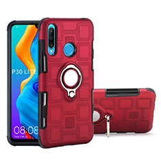 Funda Bumper Silicona y Plastico Mate Carcasa con Magnetico Anillo de dedo Soporte A01 para Huawei P30 Lite New Edition Rojo