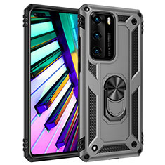 Funda Bumper Silicona y Plastico Mate Carcasa con Magnetico Anillo de dedo Soporte C01 para Huawei P40 Plata