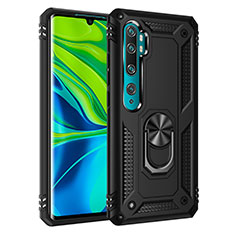 Funda Bumper Silicona y Plastico Mate Carcasa con Magnetico Anillo de dedo Soporte D01 para Xiaomi Mi Note 10 Negro