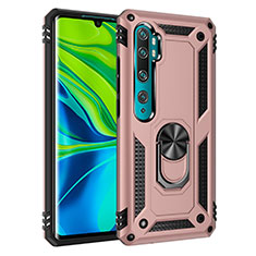 Funda Bumper Silicona y Plastico Mate Carcasa con Magnetico Anillo de dedo Soporte D01 para Xiaomi Mi Note 10 Oro Rosa