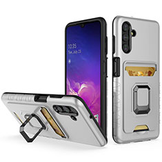 Funda Bumper Silicona y Plastico Mate Carcasa con Magnetico Anillo de dedo Soporte J01S para Samsung Galaxy A04s Plata