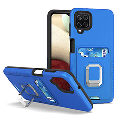 Funda Bumper Silicona y Plastico Mate Carcasa con Magnetico Anillo de dedo Soporte J01S para Samsung Galaxy A12 Azul