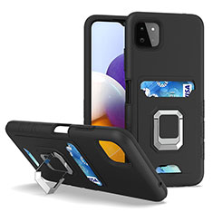 Funda Bumper Silicona y Plastico Mate Carcasa con Magnetico Anillo de dedo Soporte J01S para Samsung Galaxy A22 5G Negro