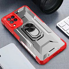 Funda Bumper Silicona y Plastico Mate Carcasa con Magnetico Anillo de dedo Soporte J01S para Samsung Galaxy M22 4G Rojo