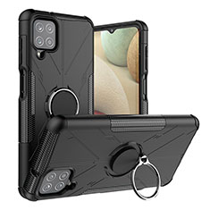 Funda Bumper Silicona y Plastico Mate Carcasa con Magnetico Anillo de dedo Soporte J01X para Samsung Galaxy A12 Nacho Negro