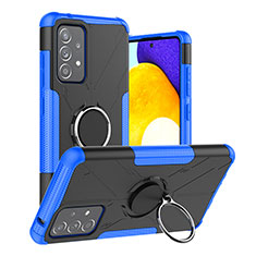Funda Bumper Silicona y Plastico Mate Carcasa con Magnetico Anillo de dedo Soporte J01X para Samsung Galaxy A52 4G Azul