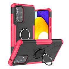Funda Bumper Silicona y Plastico Mate Carcasa con Magnetico Anillo de dedo Soporte J01X para Samsung Galaxy A52 5G Rosa Roja