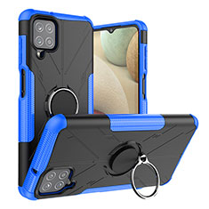 Funda Bumper Silicona y Plastico Mate Carcasa con Magnetico Anillo de dedo Soporte J01X para Samsung Galaxy F12 Azul