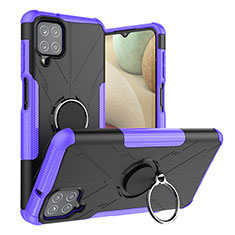 Funda Bumper Silicona y Plastico Mate Carcasa con Magnetico Anillo de dedo Soporte J01X para Samsung Galaxy F12 Morado