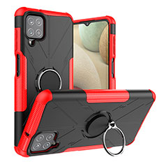 Funda Bumper Silicona y Plastico Mate Carcasa con Magnetico Anillo de dedo Soporte J01X para Samsung Galaxy F12 Rojo