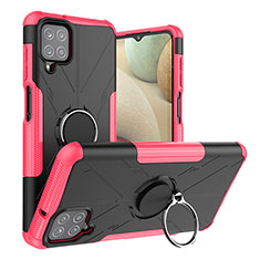 Funda Bumper Silicona y Plastico Mate Carcasa con Magnetico Anillo de dedo Soporte J01X para Samsung Galaxy F12 Rosa Roja