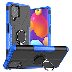 Funda Bumper Silicona y Plastico Mate Carcasa con Magnetico Anillo de dedo Soporte J01X para Samsung Galaxy F62 5G Azul
