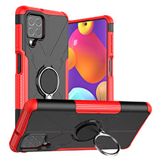 Funda Bumper Silicona y Plastico Mate Carcasa con Magnetico Anillo de dedo Soporte J01X para Samsung Galaxy F62 5G Rojo