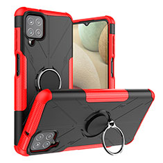 Funda Bumper Silicona y Plastico Mate Carcasa con Magnetico Anillo de dedo Soporte J01X para Samsung Galaxy M12 Rojo