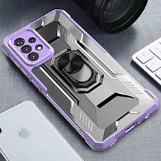 Funda Bumper Silicona y Plastico Mate Carcasa con Magnetico Anillo de dedo Soporte J02S para Samsung Galaxy A72 5G Morado