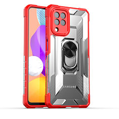 Funda Bumper Silicona y Plastico Mate Carcasa con Magnetico Anillo de dedo Soporte J02S para Samsung Galaxy F22 4G Rojo