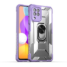 Funda Bumper Silicona y Plastico Mate Carcasa con Magnetico Anillo de dedo Soporte J02S para Samsung Galaxy M32 4G Morado