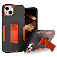 Funda Bumper Silicona y Plastico Mate Carcasa con Magnetico Anillo de dedo Soporte J03S para Apple iPhone 13 Naranja