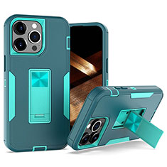 Funda Bumper Silicona y Plastico Mate Carcasa con Magnetico Anillo de dedo Soporte J03S para Apple iPhone 13 Pro Max Verde