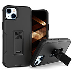 Funda Bumper Silicona y Plastico Mate Carcasa con Magnetico Anillo de dedo Soporte J03S para Apple iPhone 14 Plus Negro
