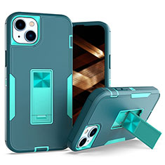Funda Bumper Silicona y Plastico Mate Carcasa con Magnetico Anillo de dedo Soporte J03S para Apple iPhone 14 Plus Verde