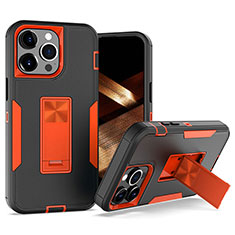 Funda Bumper Silicona y Plastico Mate Carcasa con Magnetico Anillo de dedo Soporte J03S para Apple iPhone 14 Pro Naranja