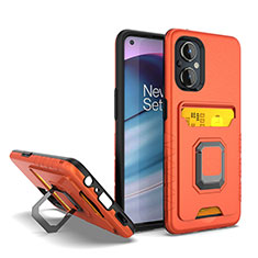 Funda Bumper Silicona y Plastico Mate Carcasa con Magnetico Anillo de dedo Soporte J03S para Oppo Reno7 Z 5G Naranja