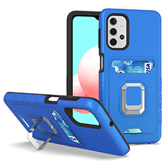 Funda Bumper Silicona y Plastico Mate Carcasa con Magnetico Anillo de dedo Soporte J03S para Samsung Galaxy A32 4G Azul