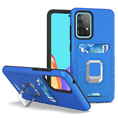 Funda Bumper Silicona y Plastico Mate Carcasa con Magnetico Anillo de dedo Soporte J03S para Samsung Galaxy A52 5G Azul
