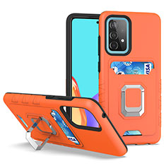 Funda Bumper Silicona y Plastico Mate Carcasa con Magnetico Anillo de dedo Soporte J03S para Samsung Galaxy A52 5G Naranja
