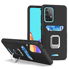 Funda Bumper Silicona y Plastico Mate Carcasa con Magnetico Anillo de dedo Soporte J03S para Samsung Galaxy A52 5G Negro