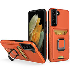 Funda Bumper Silicona y Plastico Mate Carcasa con Magnetico Anillo de dedo Soporte J03S para Samsung Galaxy S22 5G Naranja