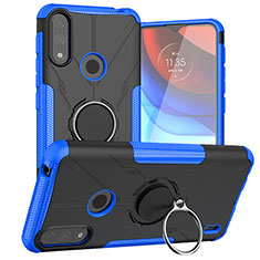 Funda Bumper Silicona y Plastico Mate Carcasa con Magnetico Anillo de dedo Soporte JX1 para Motorola Moto E7 Power Azul