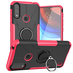 Funda Bumper Silicona y Plastico Mate Carcasa con Magnetico Anillo de dedo Soporte JX1 para Motorola Moto E7 Power Rosa Roja