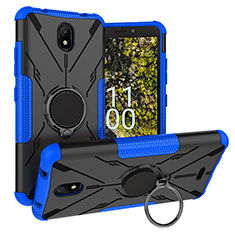 Funda Bumper Silicona y Plastico Mate Carcasa con Magnetico Anillo de dedo Soporte JX1 para Nokia C100 Azul
