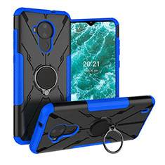 Funda Bumper Silicona y Plastico Mate Carcasa con Magnetico Anillo de dedo Soporte JX1 para Nokia C30 Azul