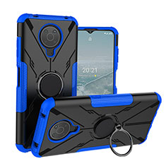 Funda Bumper Silicona y Plastico Mate Carcasa con Magnetico Anillo de dedo Soporte JX1 para Nokia G10 Azul