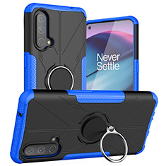 Funda Bumper Silicona y Plastico Mate Carcasa con Magnetico Anillo de dedo Soporte JX1 para OnePlus Nord CE 5G Azul