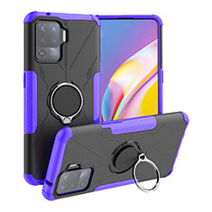 Funda Bumper Silicona y Plastico Mate Carcasa con Magnetico Anillo de dedo Soporte JX1 para Oppo F19 Pro Morado