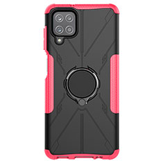 Funda Bumper Silicona y Plastico Mate Carcasa con Magnetico Anillo de dedo Soporte JX1 para Samsung Galaxy A12 Rosa Roja