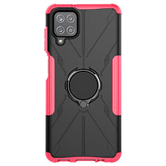 Funda Bumper Silicona y Plastico Mate Carcasa con Magnetico Anillo de dedo Soporte JX1 para Samsung Galaxy F12 Rosa Roja