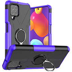 Funda Bumper Silicona y Plastico Mate Carcasa con Magnetico Anillo de dedo Soporte JX1 para Samsung Galaxy F62 5G Morado