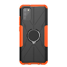 Funda Bumper Silicona y Plastico Mate Carcasa con Magnetico Anillo de dedo Soporte JX1 para Samsung Galaxy M02s Naranja