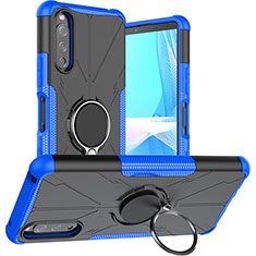 Funda Bumper Silicona y Plastico Mate Carcasa con Magnetico Anillo de dedo Soporte JX1 para Sony Xperia 10 III Azul