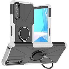 Funda Bumper Silicona y Plastico Mate Carcasa con Magnetico Anillo de dedo Soporte JX1 para Sony Xperia 10 III Plata