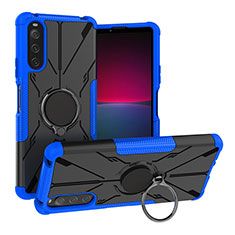 Funda Bumper Silicona y Plastico Mate Carcasa con Magnetico Anillo de dedo Soporte JX1 para Sony Xperia 10 IV Azul