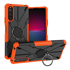 Funda Bumper Silicona y Plastico Mate Carcasa con Magnetico Anillo de dedo Soporte JX1 para Sony Xperia 10 IV Naranja
