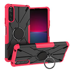 Funda Bumper Silicona y Plastico Mate Carcasa con Magnetico Anillo de dedo Soporte JX1 para Sony Xperia 10 IV Rosa Roja
