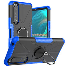 Funda Bumper Silicona y Plastico Mate Carcasa con Magnetico Anillo de dedo Soporte JX1 para Sony Xperia 5 III Azul