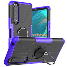 Funda Bumper Silicona y Plastico Mate Carcasa con Magnetico Anillo de dedo Soporte JX1 para Sony Xperia 5 III Morado